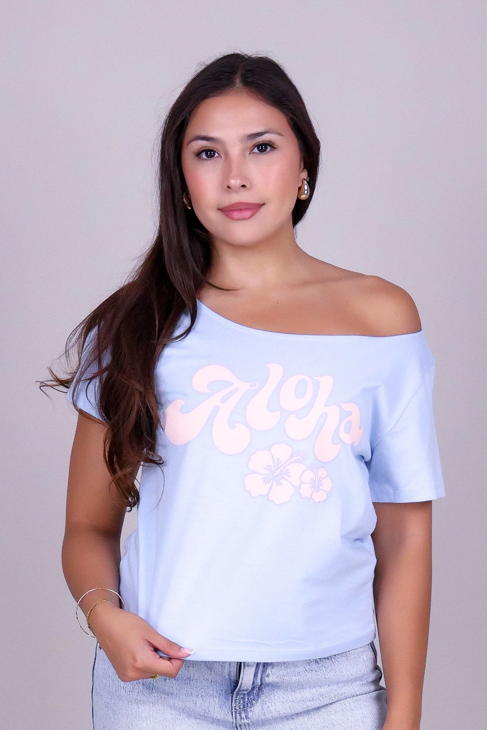 ALOHA FLOWER OFF SHOULDER TEE - Image 2