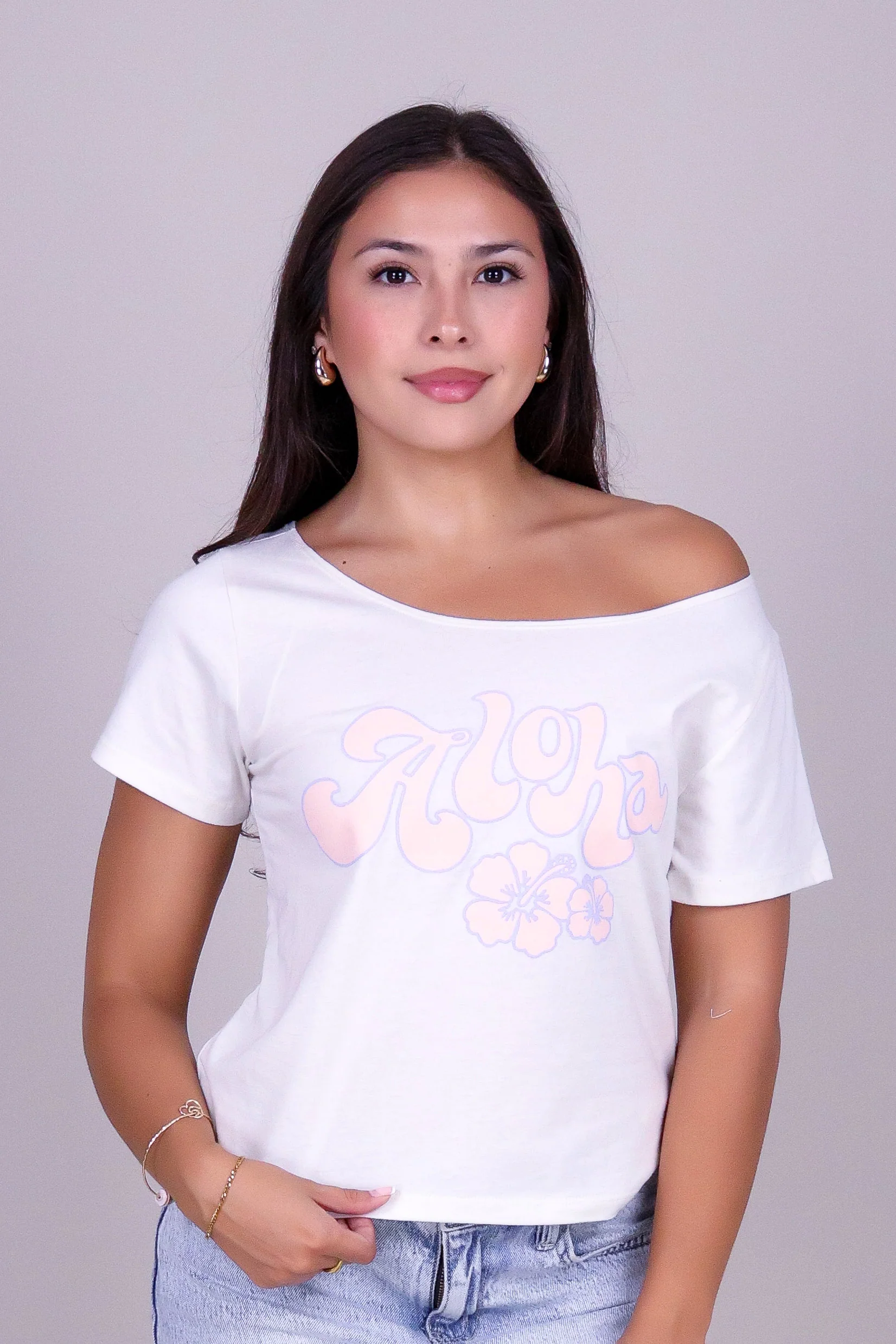 ALOHA FLOWER OFF SHOULDER TEE - Image 2