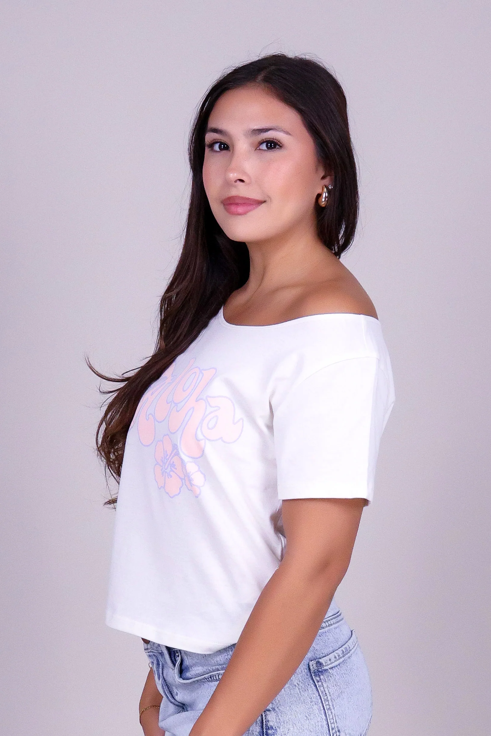ALOHA FLOWER OFF SHOULDER TEE - Image 3