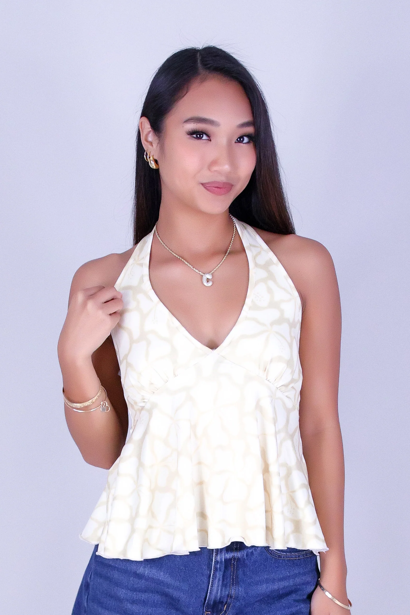 WAVY HIBISCUS TIE HALTER TOP - Image 2