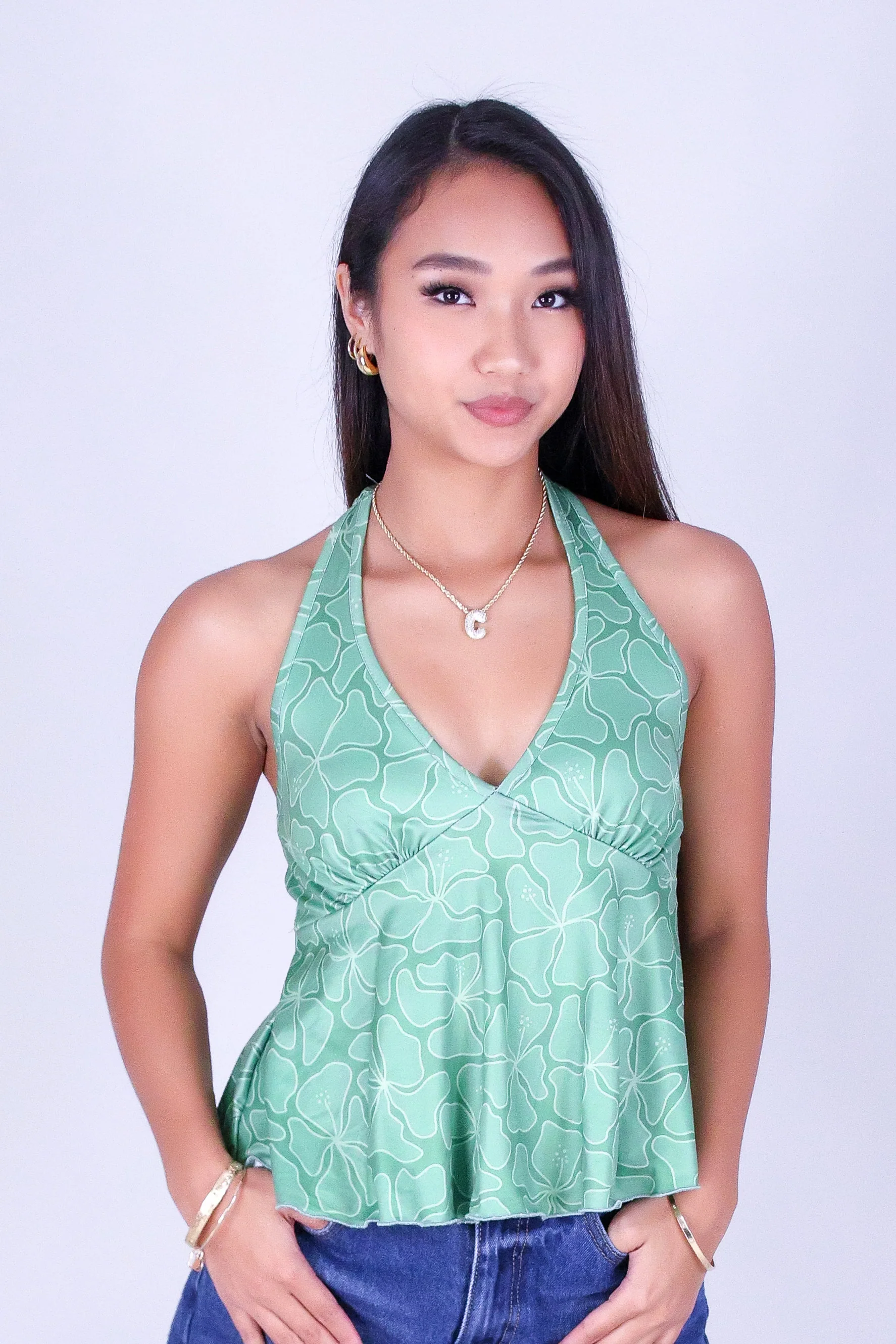 WAVY HIBISCUS TIE HALTER TOP - Image 2
