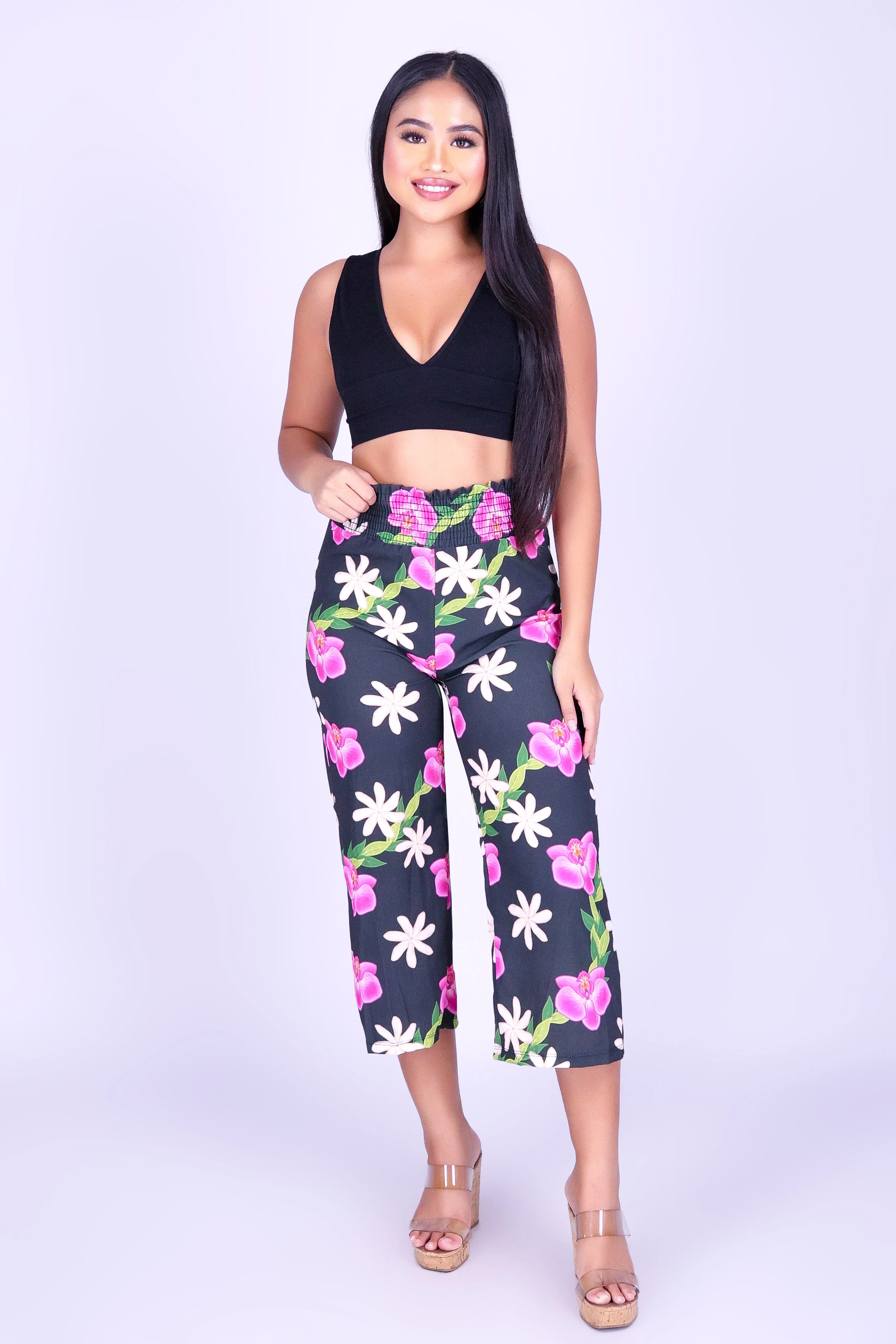 ORCHID TIARE SMOCKED WAIST CAPRI'S