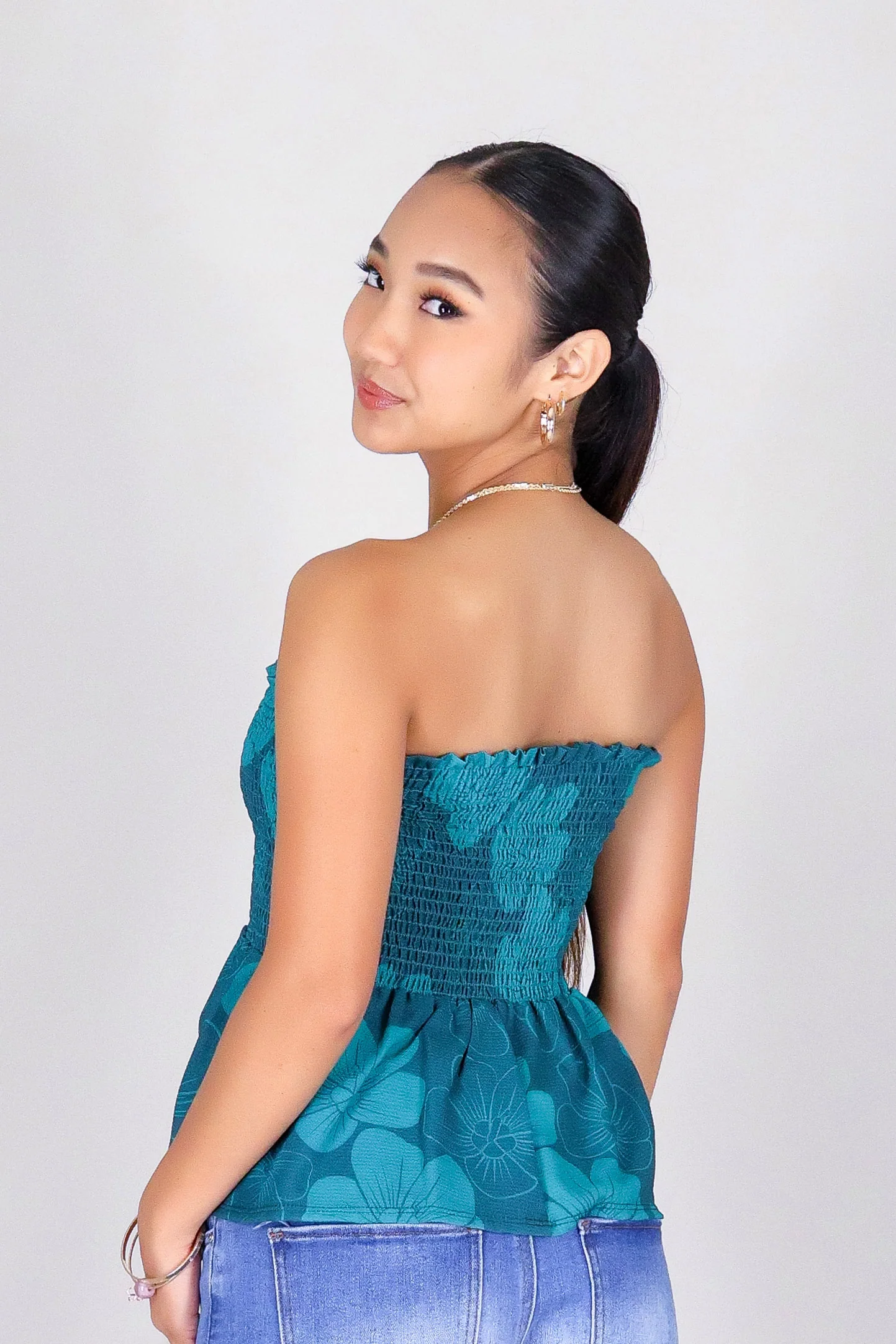 HAU FLOWER SMOCKED TUBE TOP - Image 4