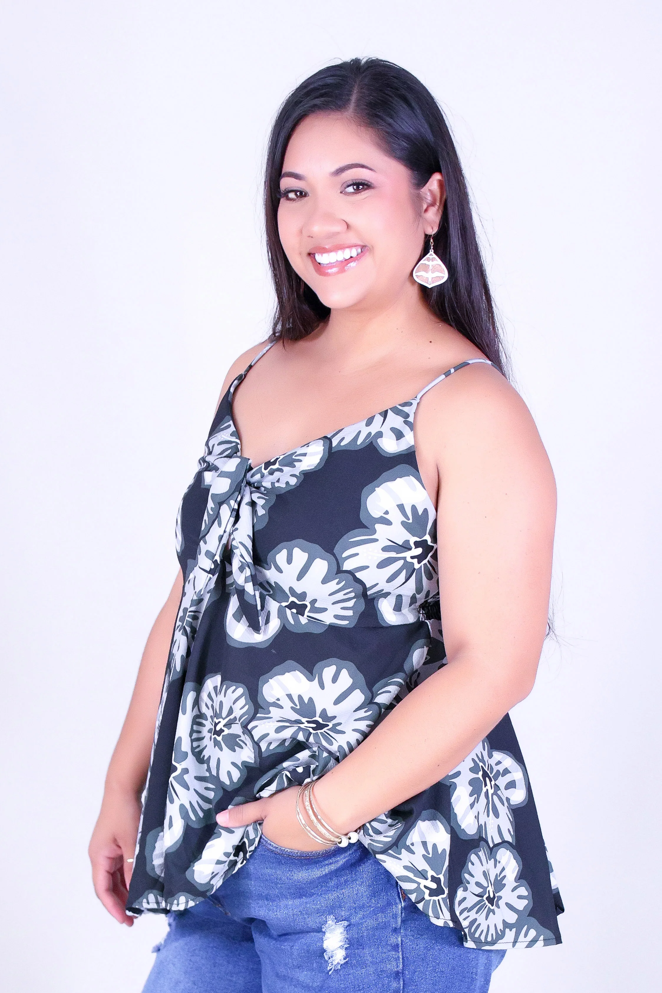 WATERCOLOR HIBISCUS TIE FRONT TOP - Image 3
