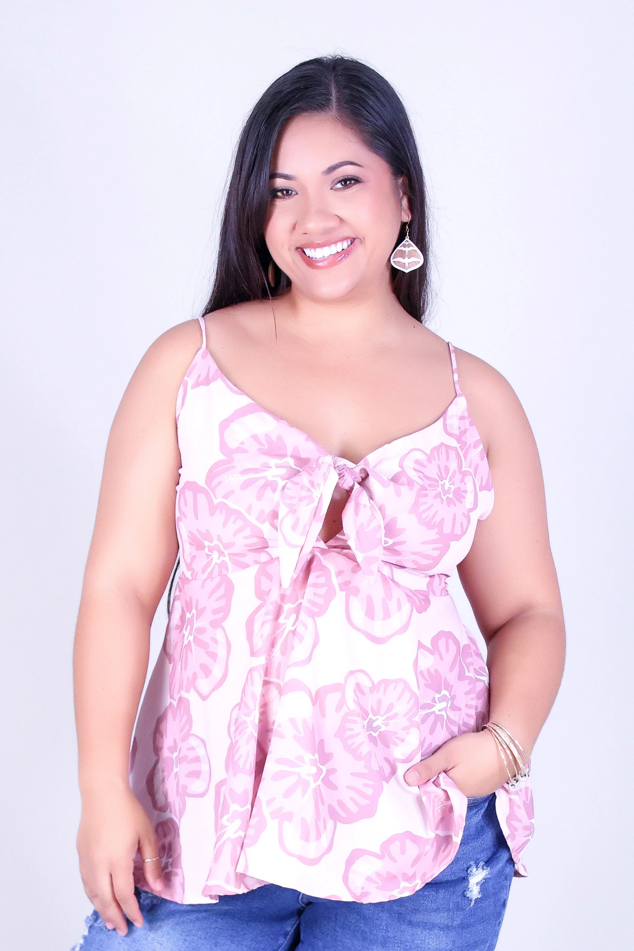 WATERCOLOR HIBISCUS TIE FRONT TOP - Image 2