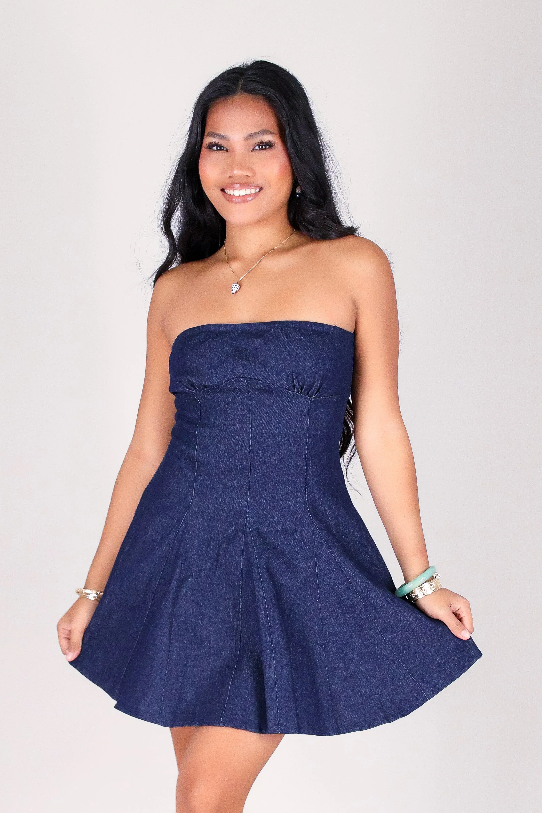 SWEET ON DENIM MINI TUBE DRESS - Image 2
