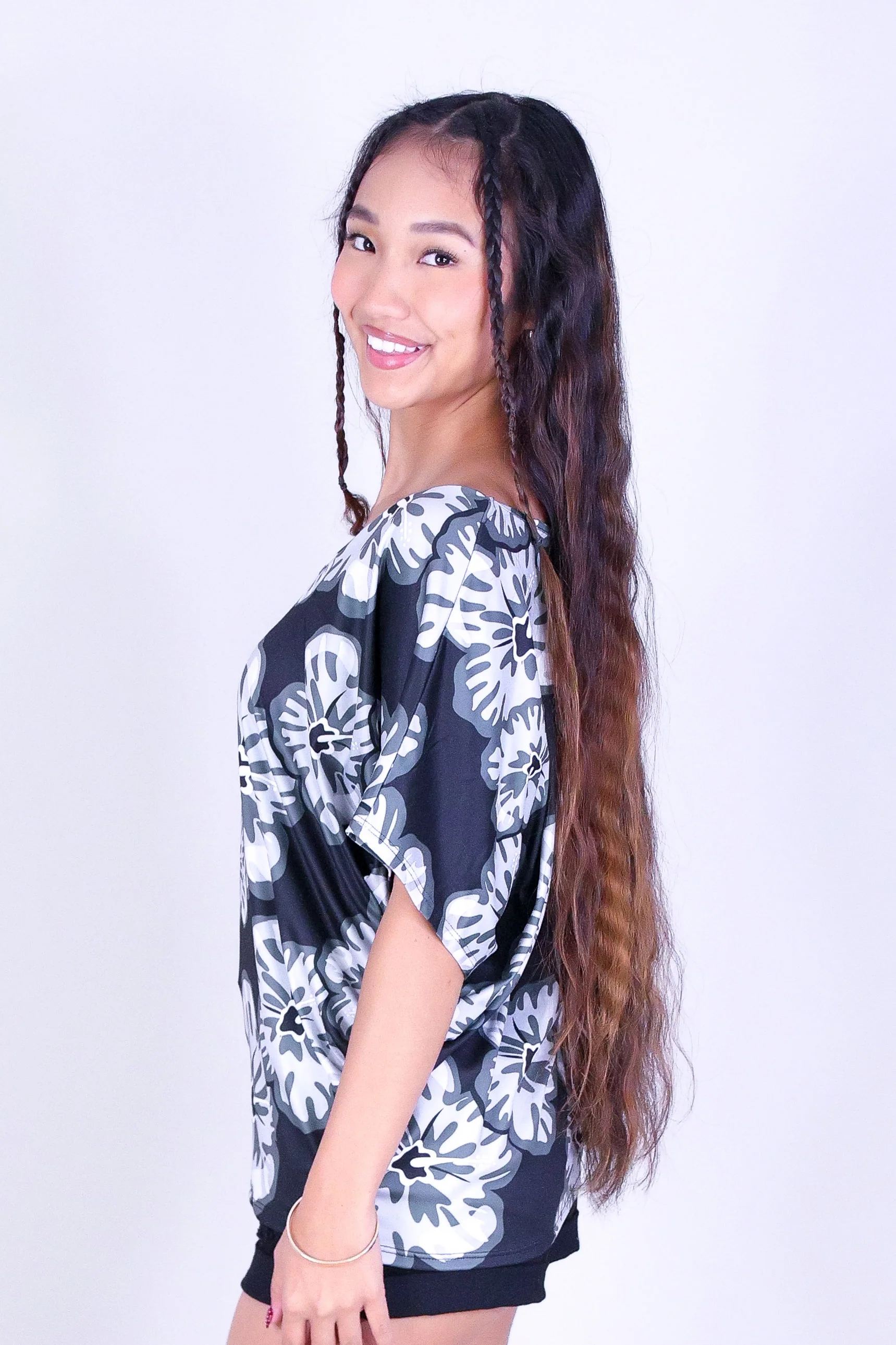 WATERCOLOR HIBISCUS DOLMAN TOP - Image 3