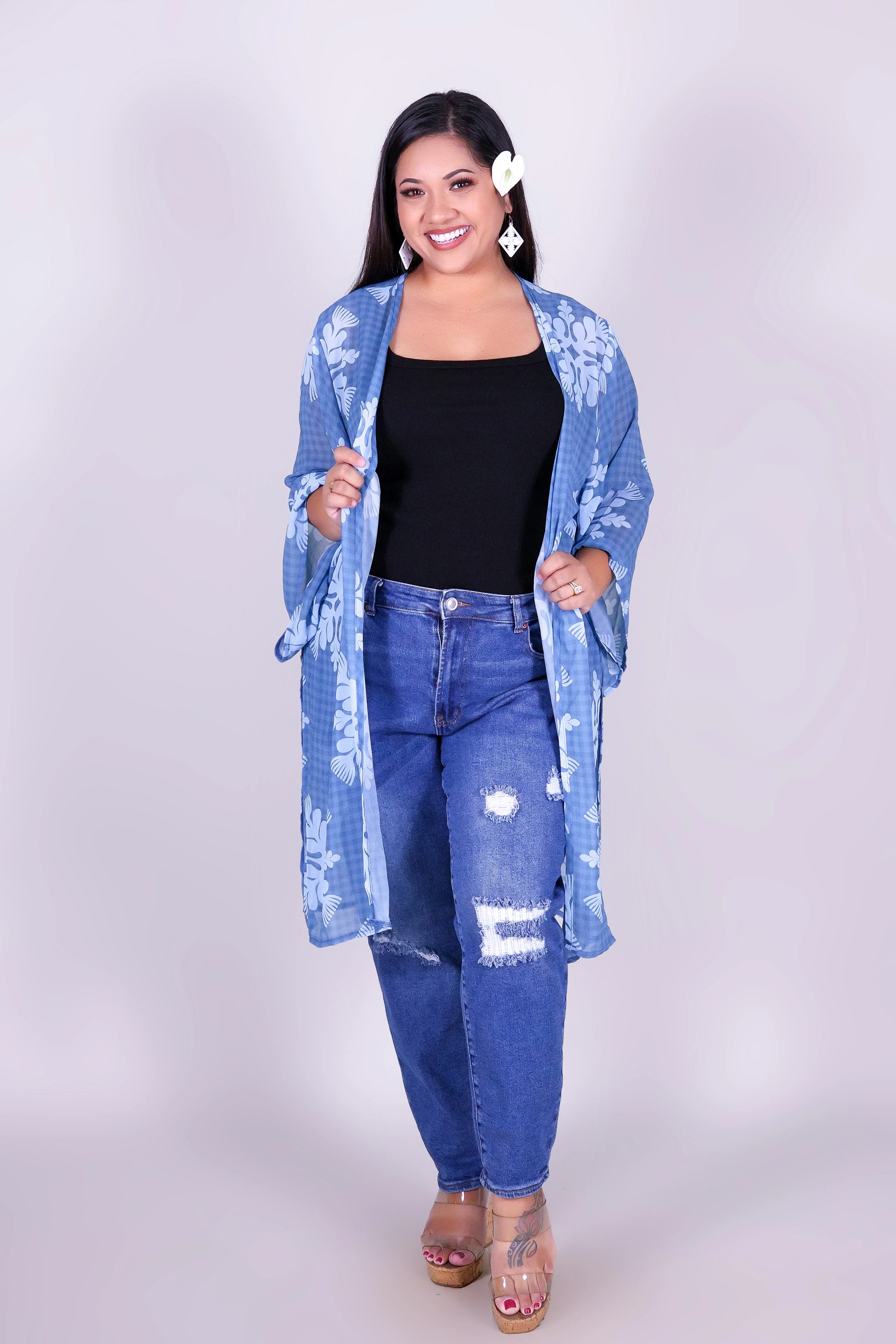 GINGHAM OHIA CHIFFON CARDIGAN