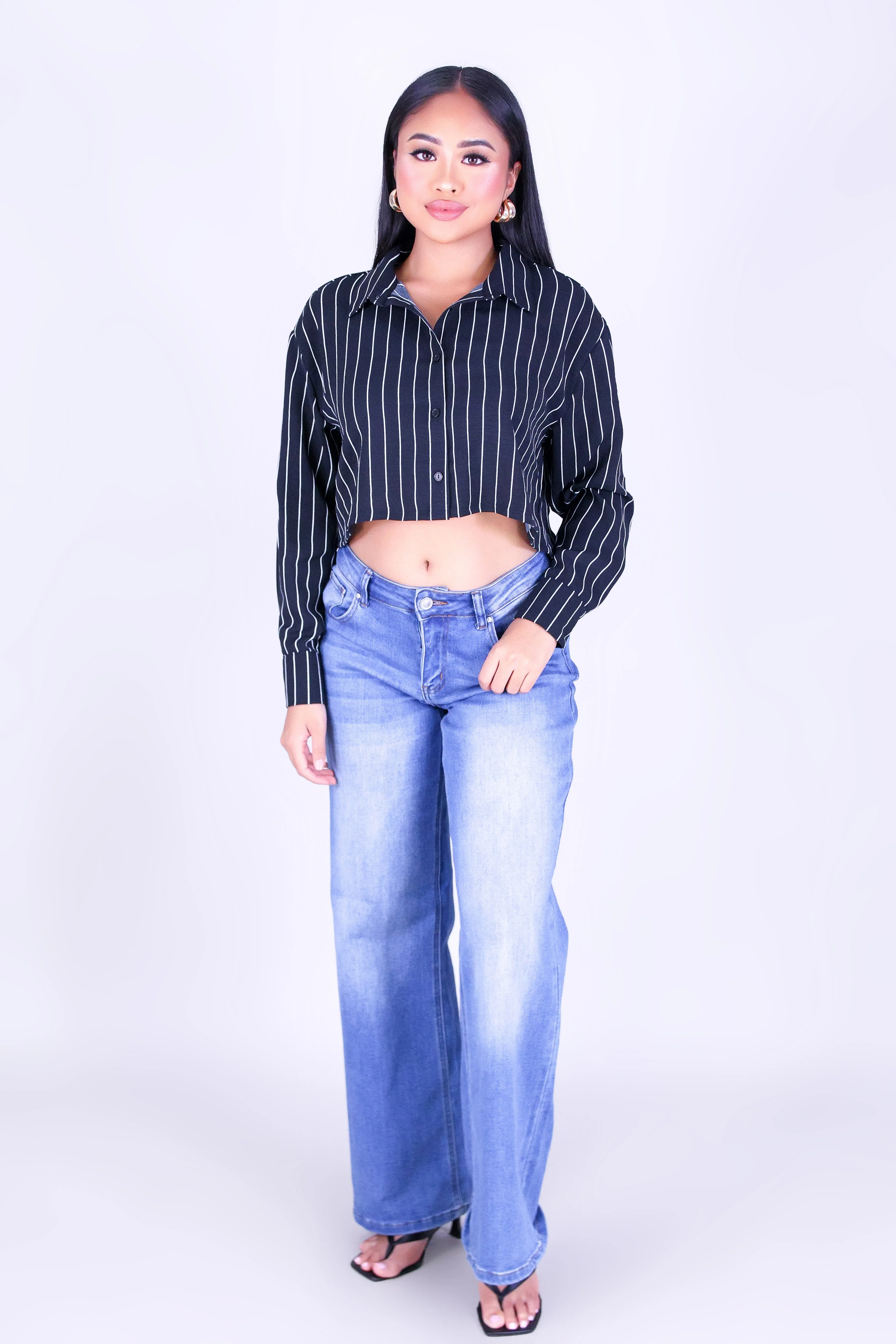 CITY STRIPE LONG SLEEVE CROP TOP