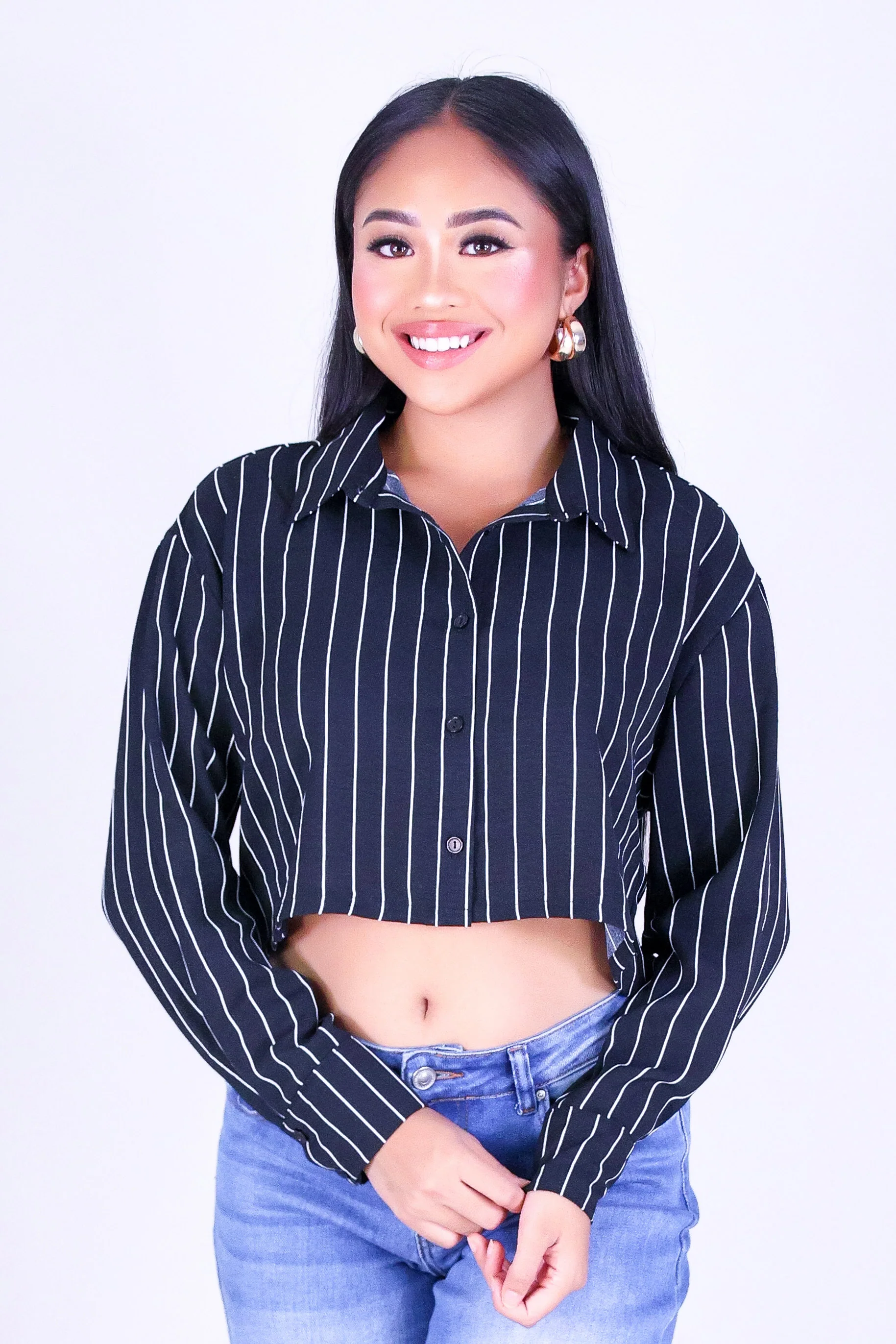 CITY STRIPE LONG SLEEVE CROP TOP - Image 2