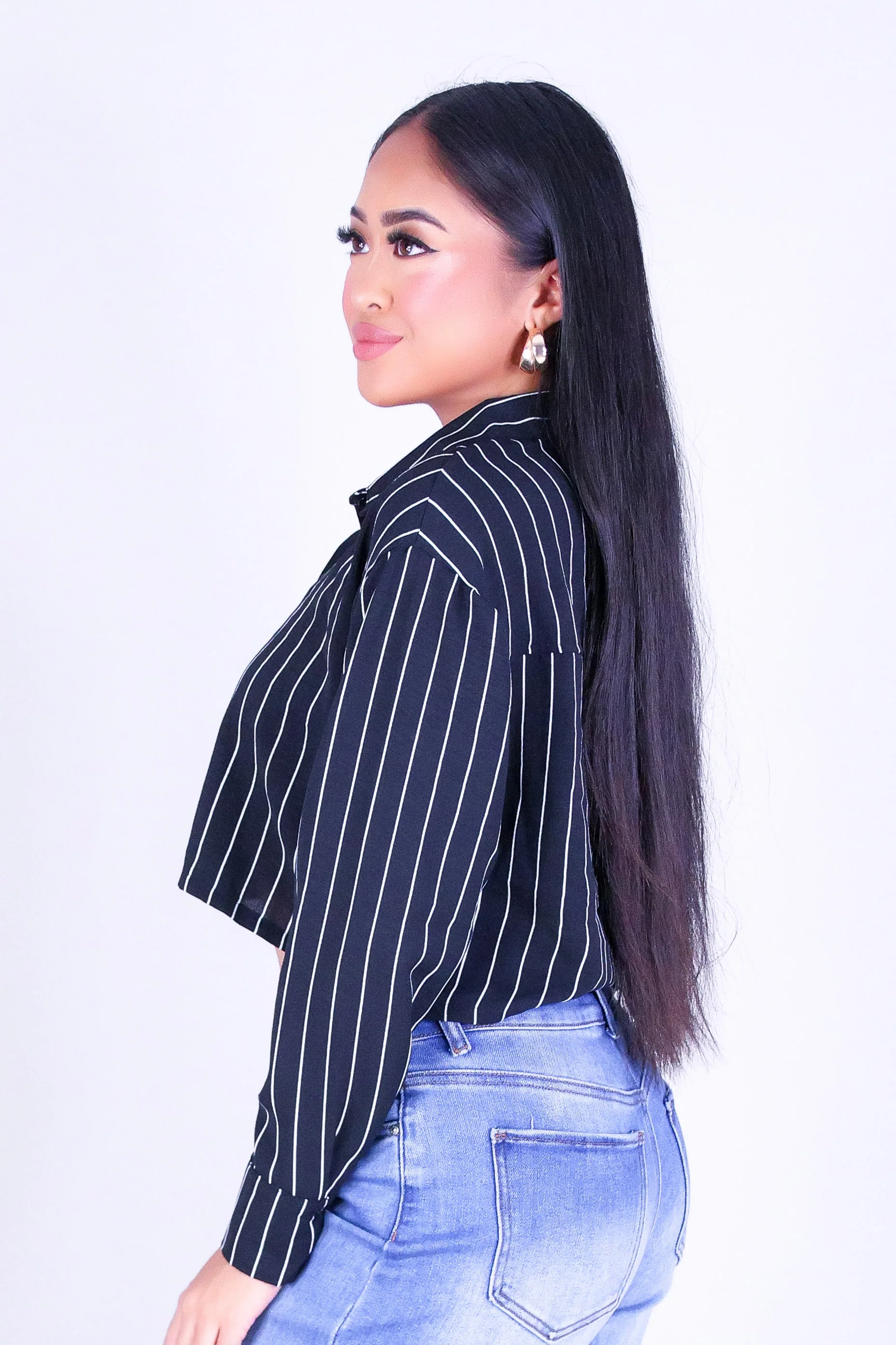 CITY STRIPE LONG SLEEVE CROP TOP - Image 3